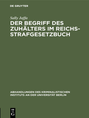 cover image of Der Begriff des Zuhälters im Reichsstrafgesetzbuch
